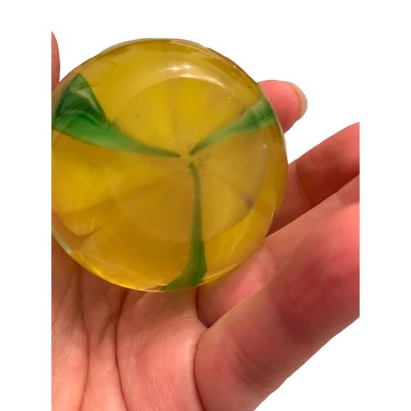 Round Globe Paperweight Yellow Flower 2.2"d x 1.8"h - Picture 6 of 7